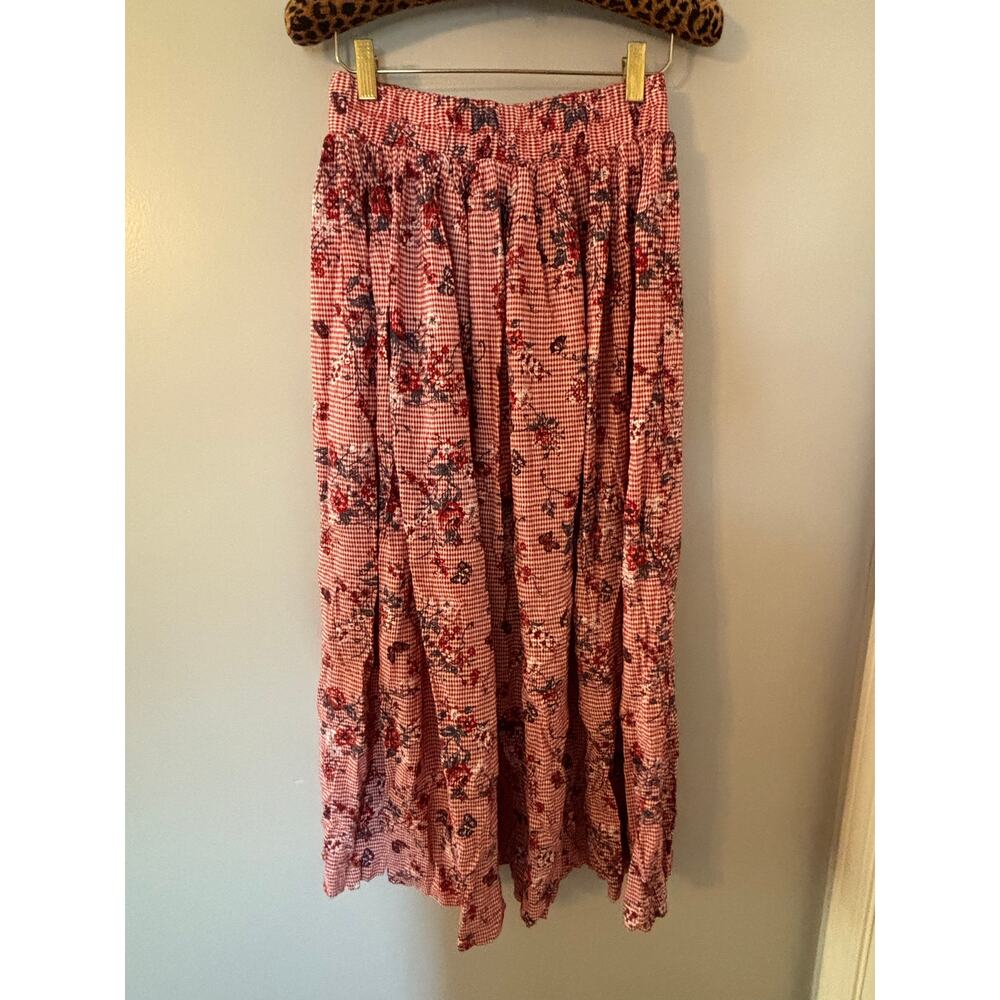 Vintage Stonebridge Floral Red White Blue Gingham Prairie Cottage Skirt XS-S